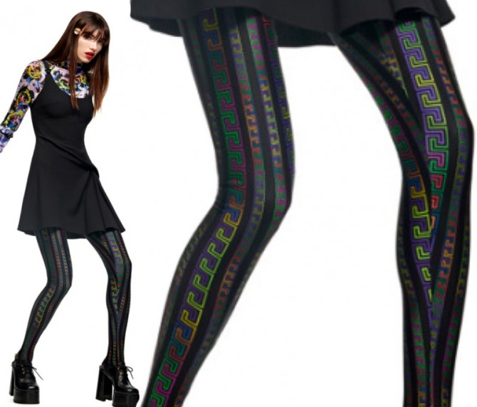 модные разноцветные лосины с черным зимним сарафаном - фото с модных показов